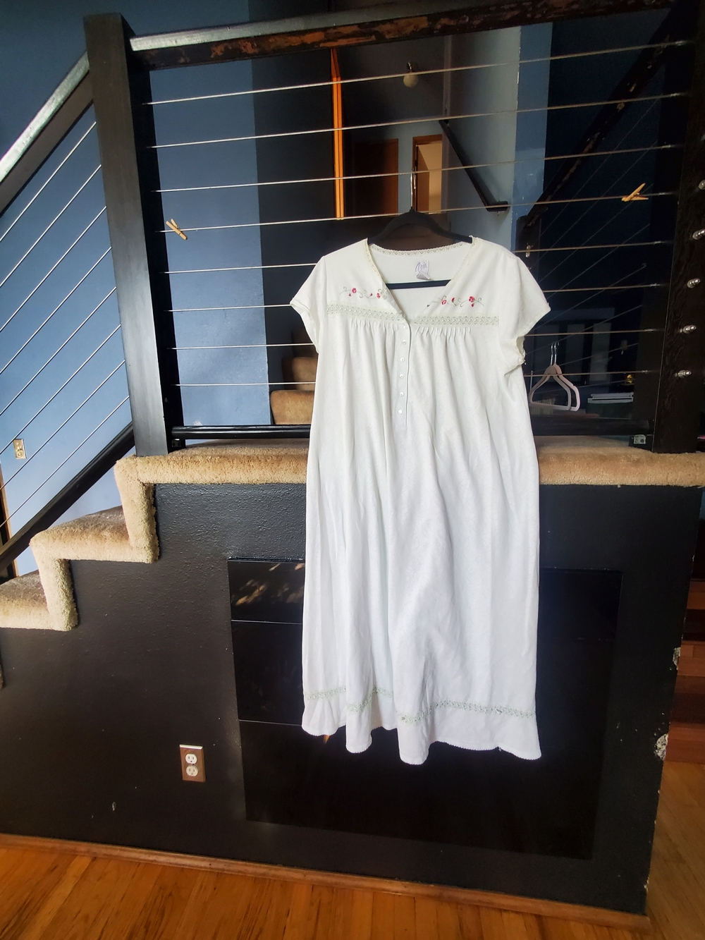 Aria White Embroidered Short-Sleeve Nightgown with Pink & Green Accents